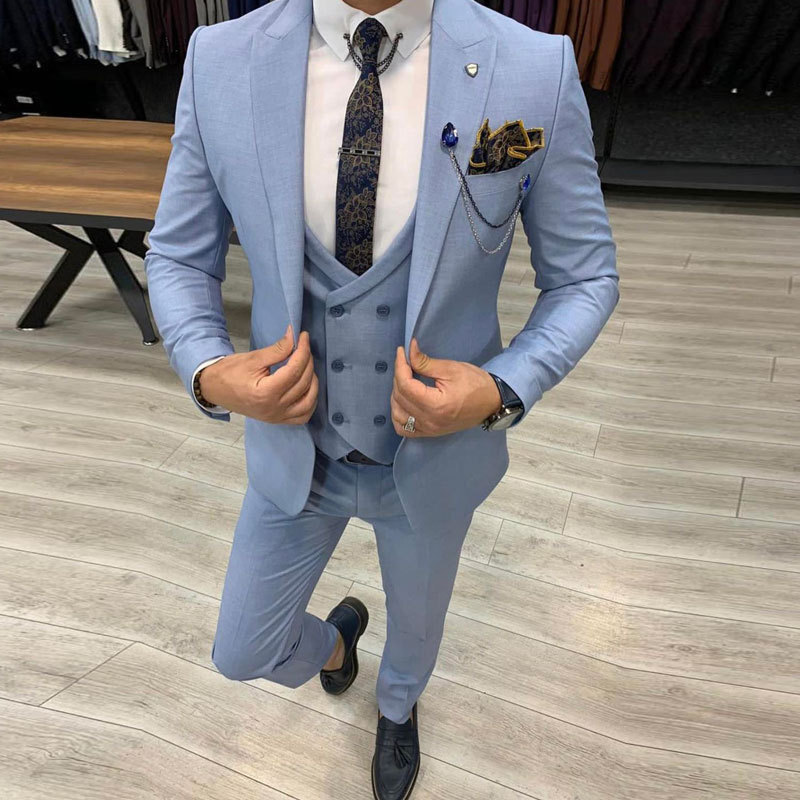 2022 three-piece men's suit slim fit pointed collar one button wedding tuxedo prom men's suit jacket