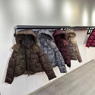 2025 European and American Export Short Leopard Print Cotton Jacket for Women with Hooded Simple Fashion Design Loose Personalized Cotton Jacket