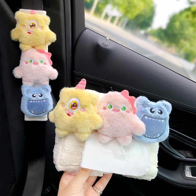 Cute Monster Caja de pañuelos de coche Caja de dibujo de papel de coche colgante Caja de reposabrazos Decoración de coche Bolsa de pañuelos de coche Mujer