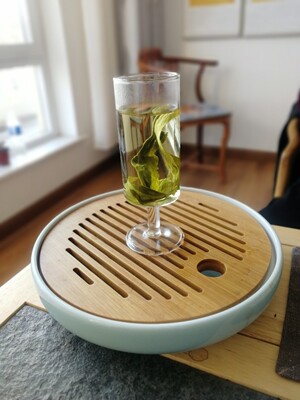 猴魁绿茶杯通明绿茶杯高硼硅玻璃杯高脚杯批发定制绿茶猴魁杯