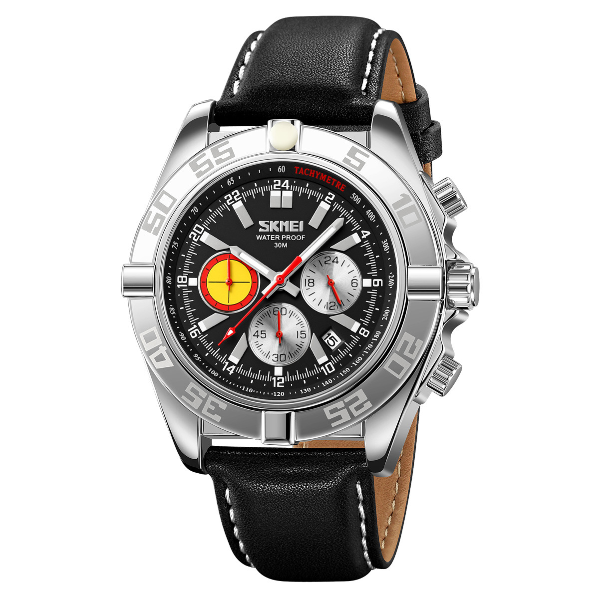 Momento de los relojes de cuarzo deportivo para hombres esfera de tres ojos impermeable nocturna relojes de pulsera transfronterizos al por mayor en stock