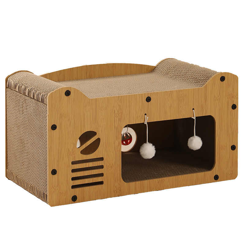 Casa de gatos de dos pisos casa de gatos nido de gato papel corrugado resistente al arañazo resistente a la mordedura no se caiga juguete de agarración de gato un cabello