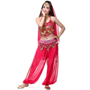 4-piece set of small pepper round bloomers head gauze belly dance suit belly dance Indian dance performance suit