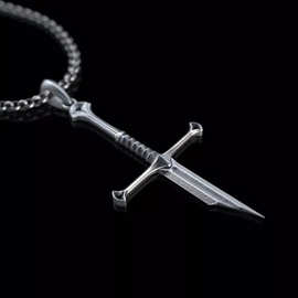 跨境 外贸 亚马逊  哥特式银色断剑十字架项链 厂家直销