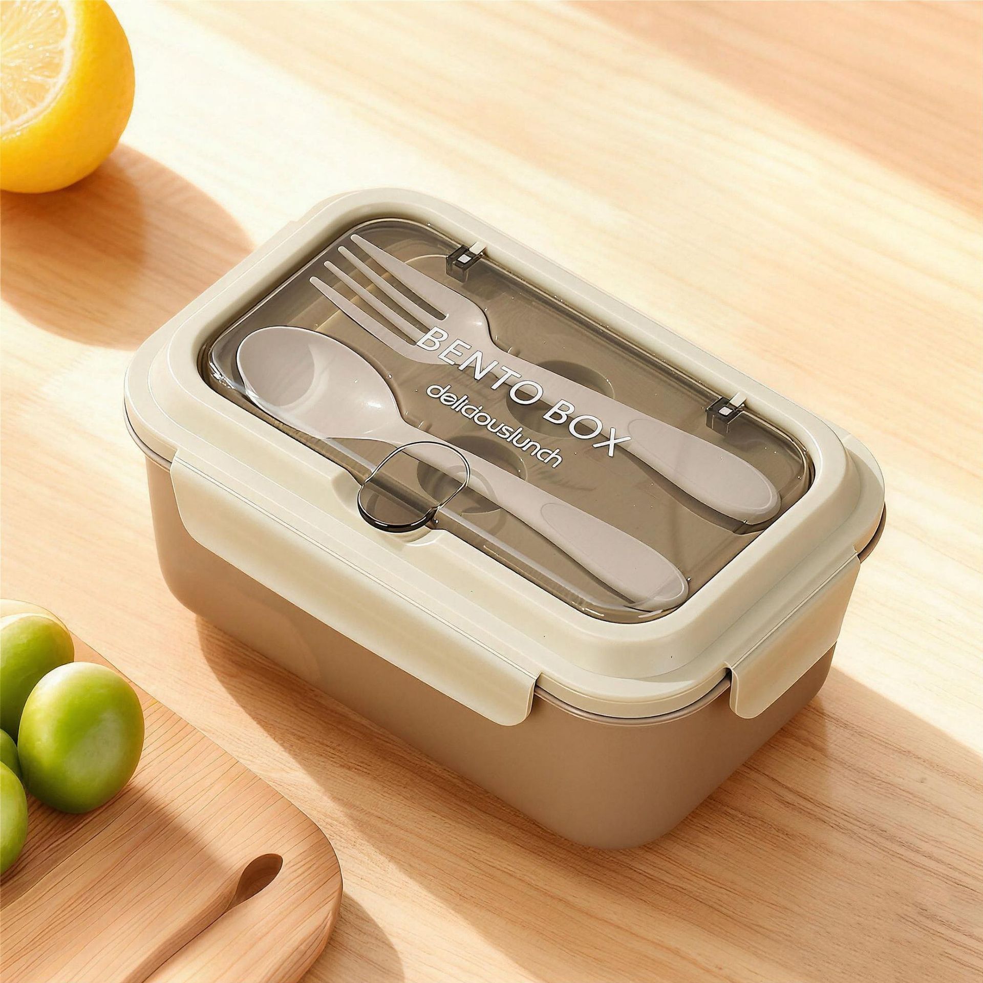 北欧风PP轻食便当盒304不锈钢分格饭盒带叉勺便捷可微波炉午餐盒