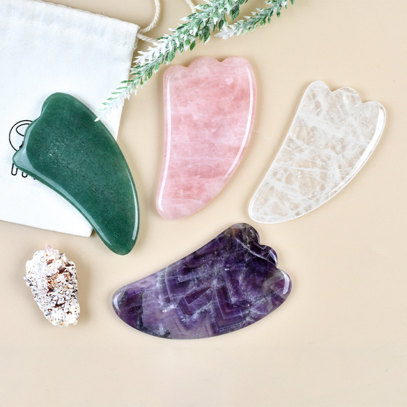 メーカースポット卸売り自然玉羊角スクレーパー水晶顔マッサージローラー粉晶原石ダイヤルシート