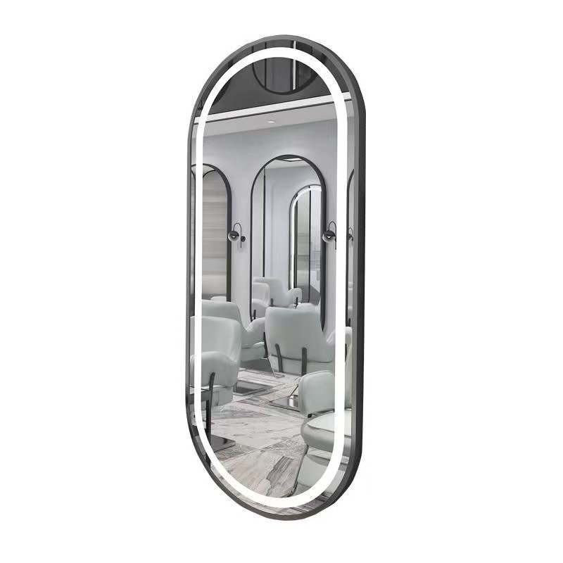 Barbería espejo salón especial barbería escaldar y teñir espejo con lámpara LED elíptica pared colgante suelo espejo de corte de pelo de lujo ligero