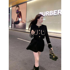 高级感复古小香风西装外套短款上衣女高腰显瘦半身裙洋气两件套装