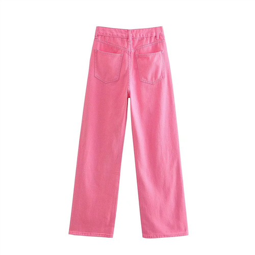 Pink Mop Pants, Petite Straight Leg Denim for Women, Summer Korean Style, Loose and Flowy High-Waist Wide Leg Pants for Plus Size