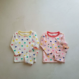 26新品韩版小女童睡衣空调服女宝宝彩色爱心家居服套装爬服女宝宝