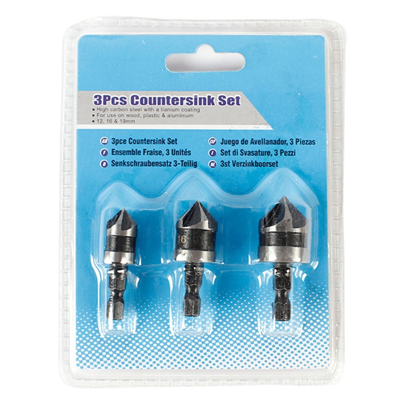 Venta al por mayor dispositivo de achaflanado de 5 cuchillas agujero de carpintería de acero al carbono de 90 grados Dispositivo de achaflanado mango hexagonal desbarbado carpintería taladro de cabeza avellanada