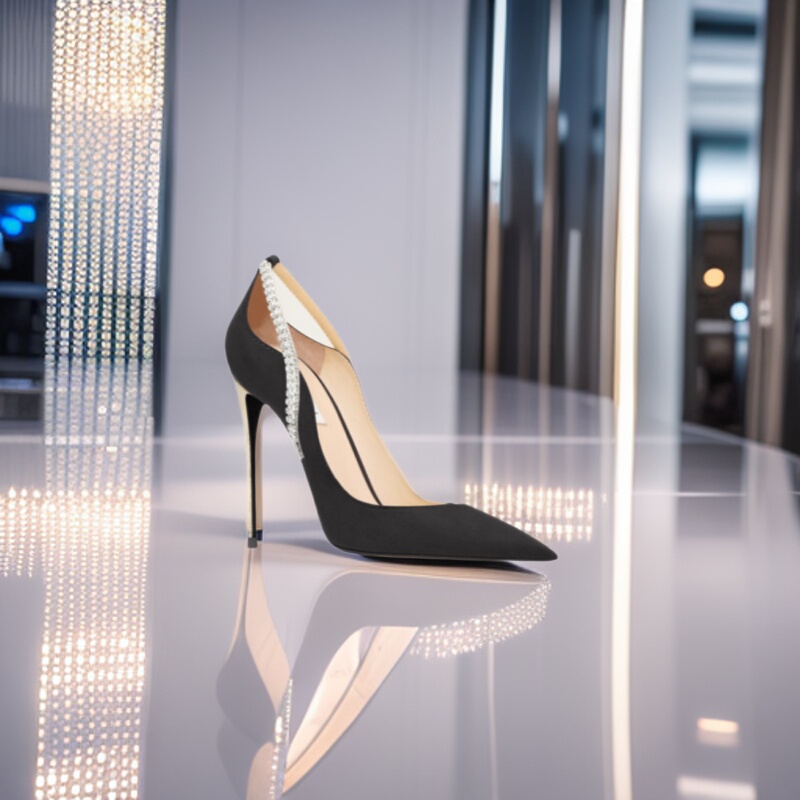 French-Style Elegant Black High-Heeled Shoes with Rhinestones, Thin Heels, New Spring 2026 Model, Niche Pointed-Toe Suede Women's Shoes French-Style Elegant Black High-Heeled Shoes with Rhinestones, Thin Heels, New Spring 2026 Model, Niche Pointed-Toe Suede Women's Shoes