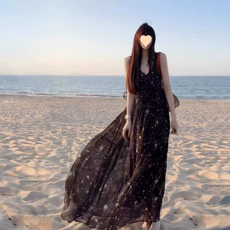 Очень длинная юбка до щиколотки на подтяжках, новинка 2025 года, летний курортный стиль, свободное платье большого размера, закрывающее тело, длинная юбка для похудения