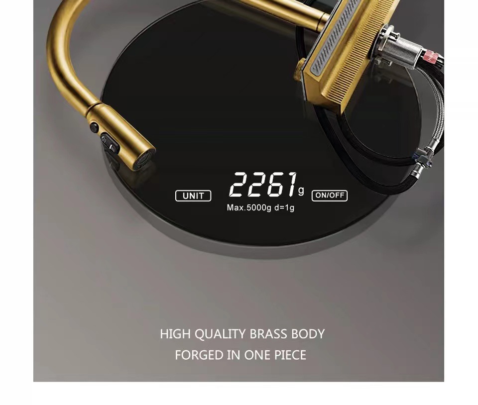 The kitchen is equipped with a universal all-copper digital display hot and cold sink faucet that can be pulled out like a flying rain waterfall undefined