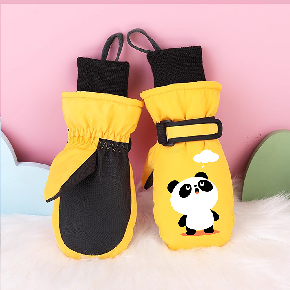 Invierno niños juegan nieve impermeable, calentamiento y espessado y dedos para esquiar dibujos animados dinosaurios guantes antideslizantes lindos