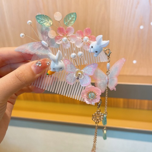 Children's ancient style broken hair combed girl's Hanfu step rocking tassel hairpin headdress girl's Chinese style back head hair accessory
