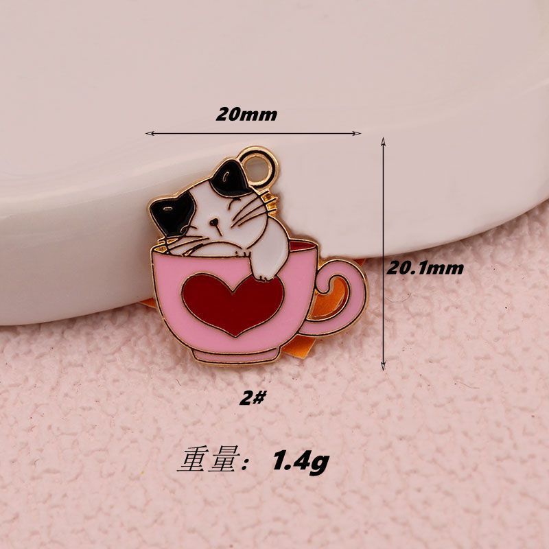 漫画のコップのイヤリングDIYの愛の猫のコーヒーカップの猫の耳飾りのキーホルダーの部品DIYのアクセサリ|undefined
