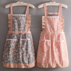 花店全棉花邊圍裙時尚卡通花邊純棉雙肩帶簡約圍兜女士波浪邊圍腰