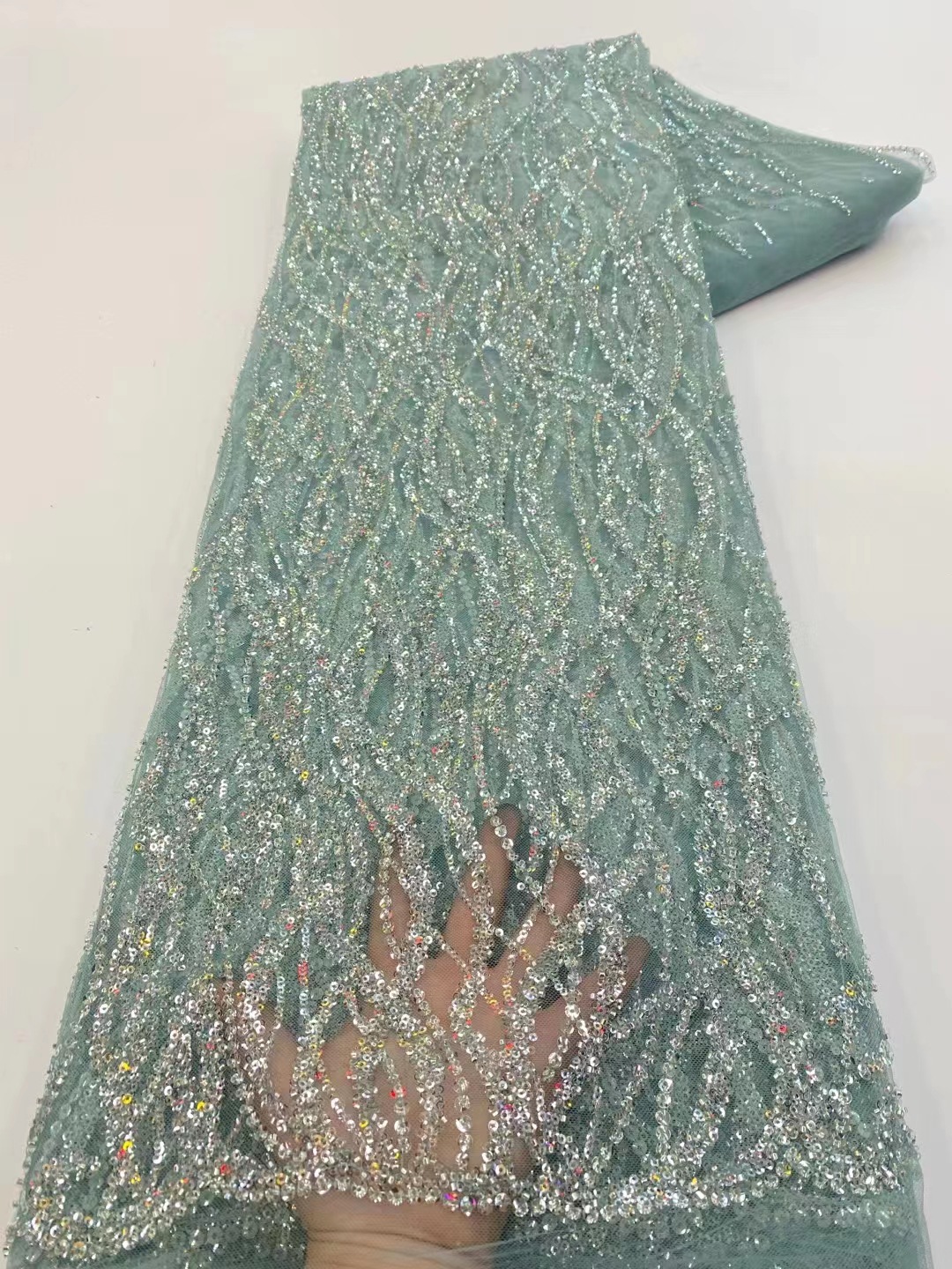 Encaje de la boda a rayas con lentejuelas tubo bordado tela vestido de noche vestido de boda cheongsam tela JX3452 image 7