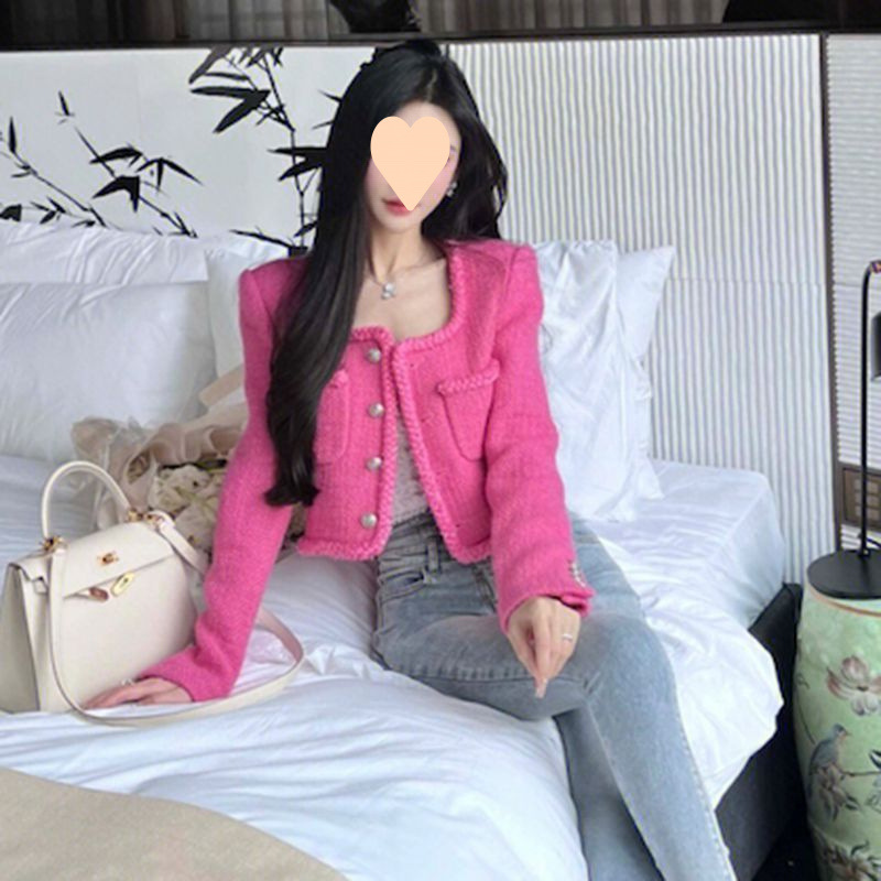 2024 autumn and winter new fashion socialite rose red small fragrant style short coat women's high sense of temperament top