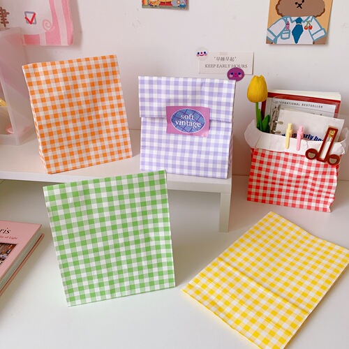 Ins Korean-style colorful grid cowhide gift small gift packaging bag cute storage and organization bag trendy
