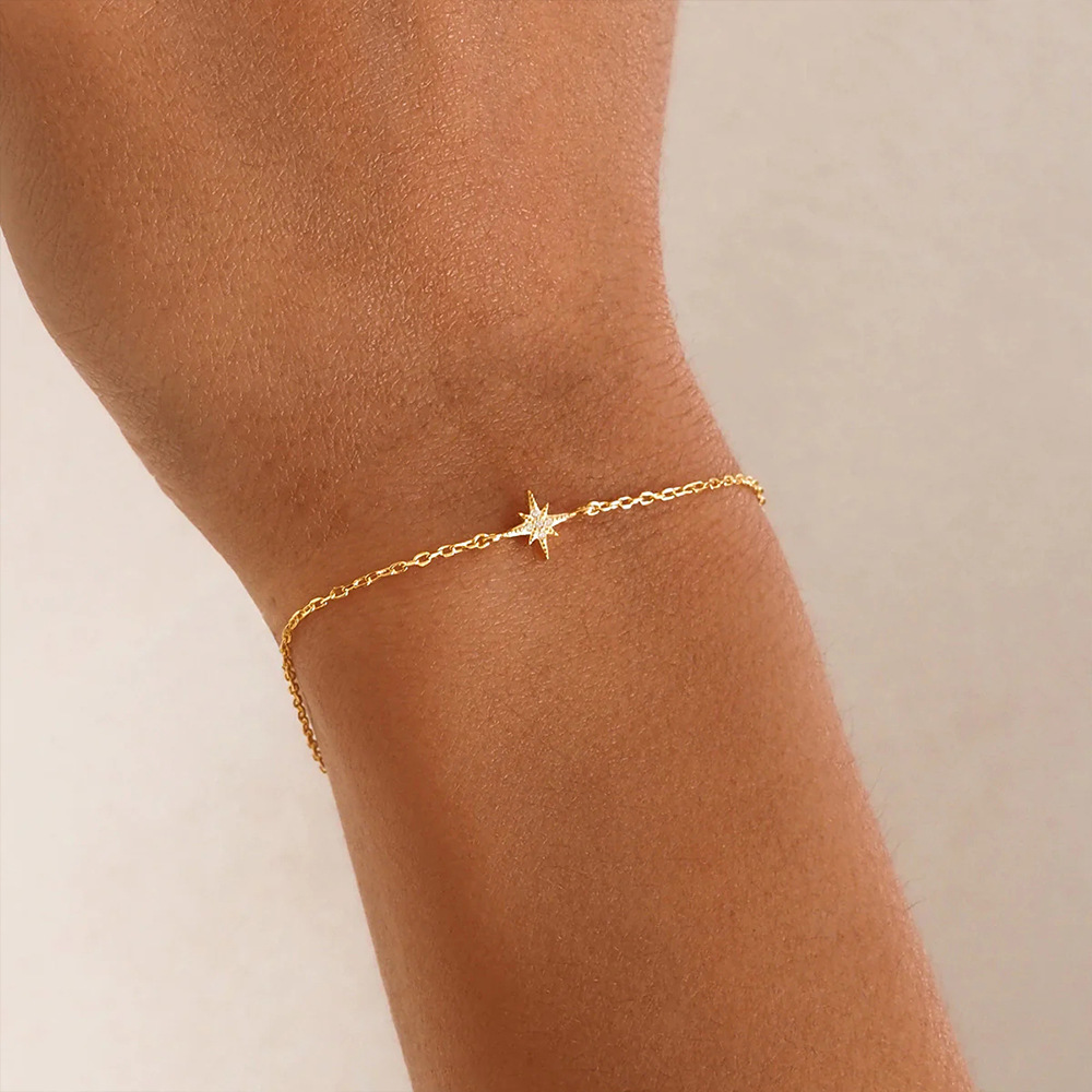 Bracelets Classification 925 sterling silver Chain Material 1 Piece 925 Sterling Silver Octagonal Star Zircon 925 Sterling Silver Cable Chain Bracelets
