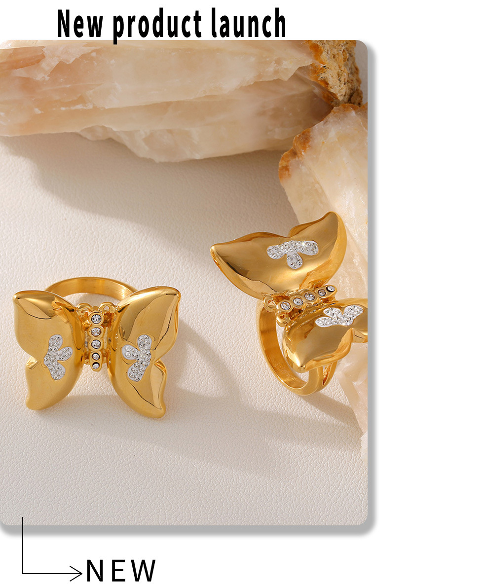 Creative Butterfly Ring Inlaid With Diamonds Stainless Steel_voghion.com