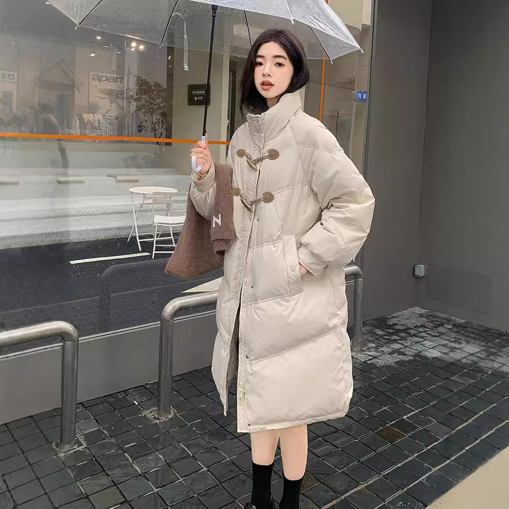 2024 nuevo algodón de invierno de mujer largo corno de buey pequeño chaqueta de algodón de pluma grande chaqueta de algodón
