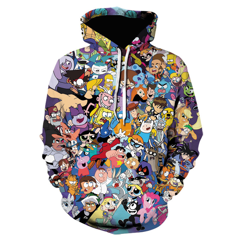 Spring and Autumn Loose 3D Digital Printing Hoodie Creative Animation Scooby Doo Cartoon Fashion Turtleneck Sweater