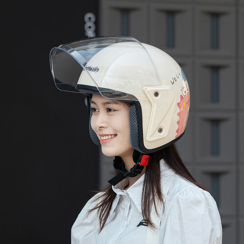 Diàndòngchē 3C Certified Winter Electric Vehicle Helmet Cute Dinosaur E-Bike Warm Half Helmet (Auto Parts and Accessories) - single-lens-transparent-long-lens-pink-umbrella-dinosaur