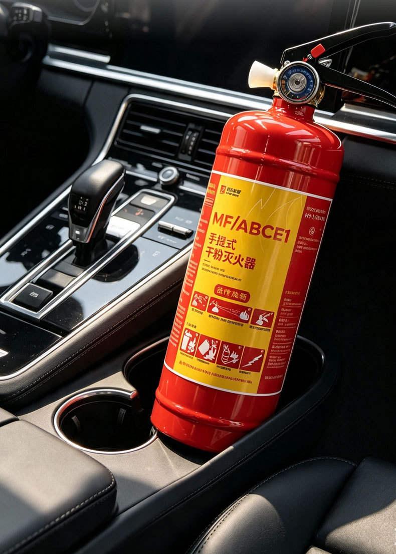 Portable 1kg dry powder fire extinguisher for car and home use, certified for regular fire inspection and annual review