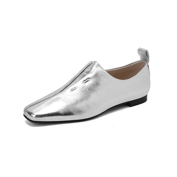 Autumn solid color retro low shoes with decorative stitching flat…