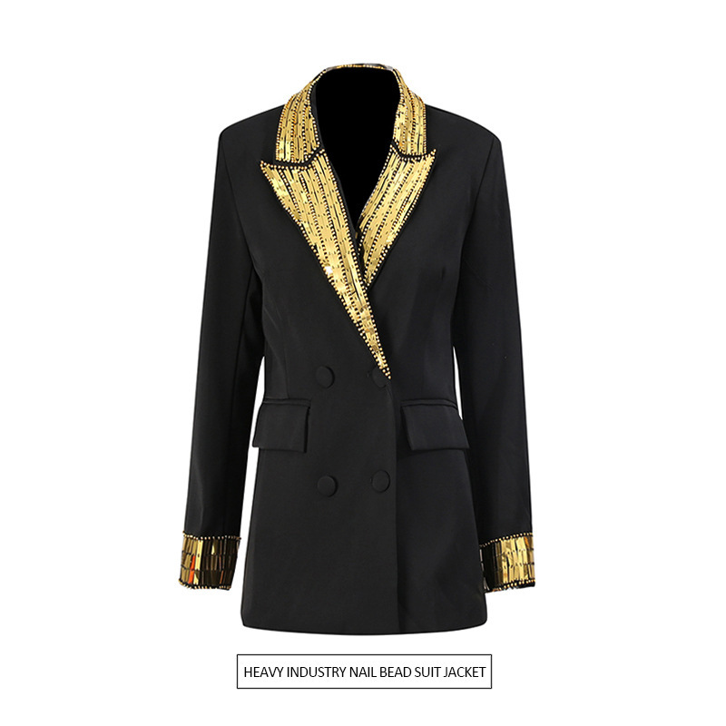 Elegant Commuter Style Heavy-Duty Blazer 2026 Summer New Sequined High-End Long-Sleeve Slim-Fit Slimming Jacket for Women