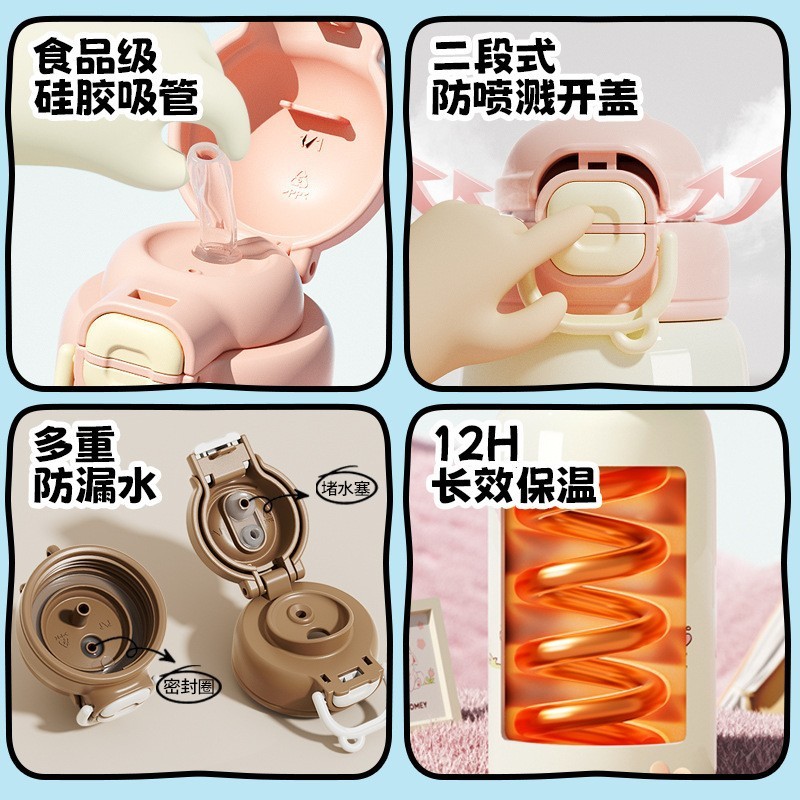 新型子供用コップ携帯ストローコップ子供用保温コップアニメコップ大容量可愛いダブルカップ|undefined