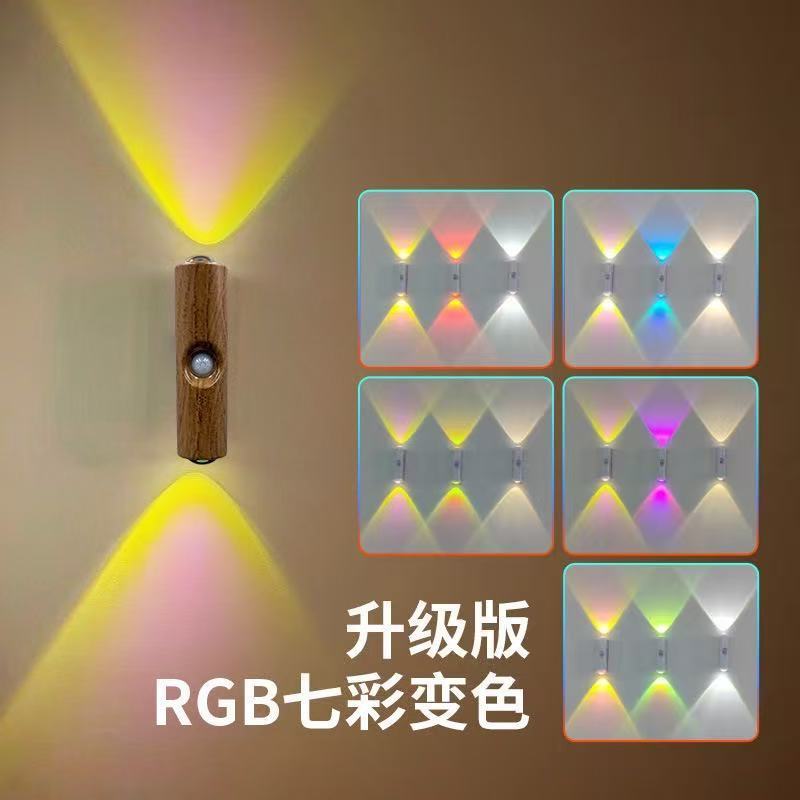 跨境新品双猫眼人体感应灯充电磁吸氛围灯七彩色小型小夜灯口袋灯|undefined