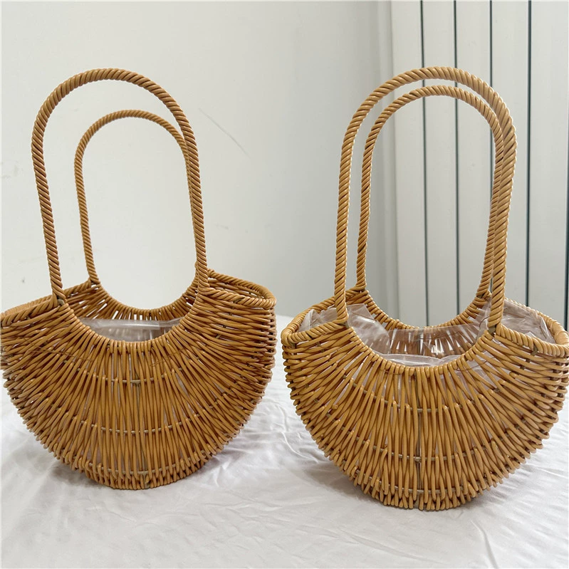 Ручная работа плетеная домашняя портативная корзина идиллическая китайская маленькая корзина ретро ротанг цветочная композиция трехмерная цветочная композиция синий