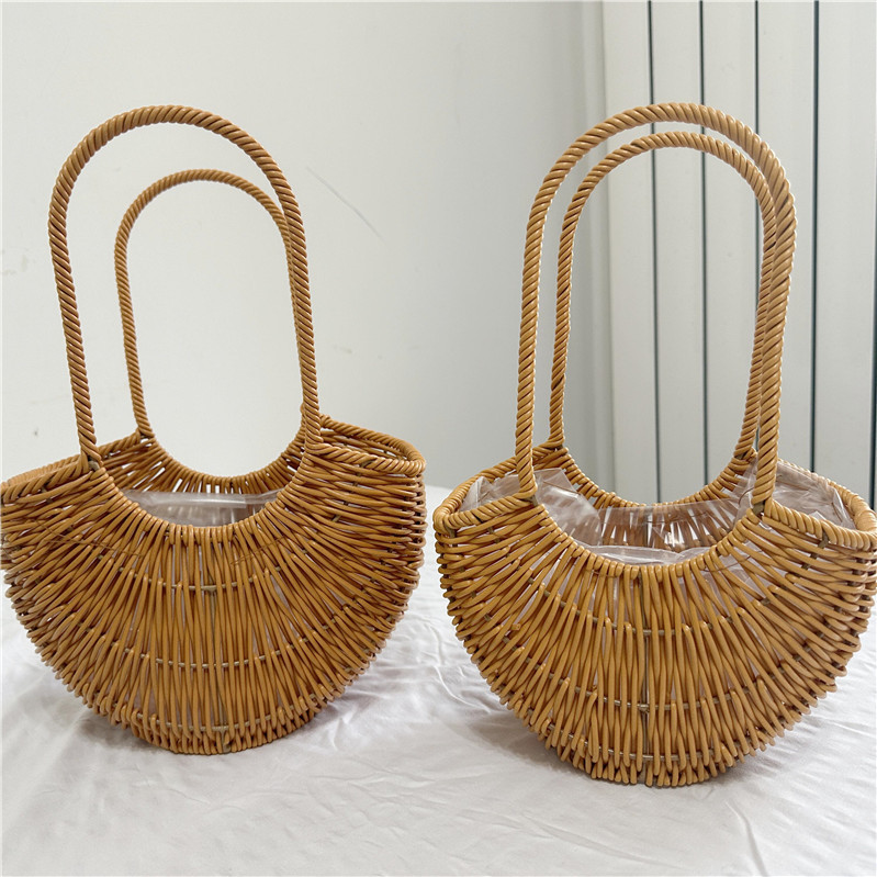 Rustic Style Rattan Basket, Women's Day Gift, Flower Arrangement, Environmentally Friendly Small Flower Basket, Hand-Held Flower Arrangement Basket, Ice Cream Cone