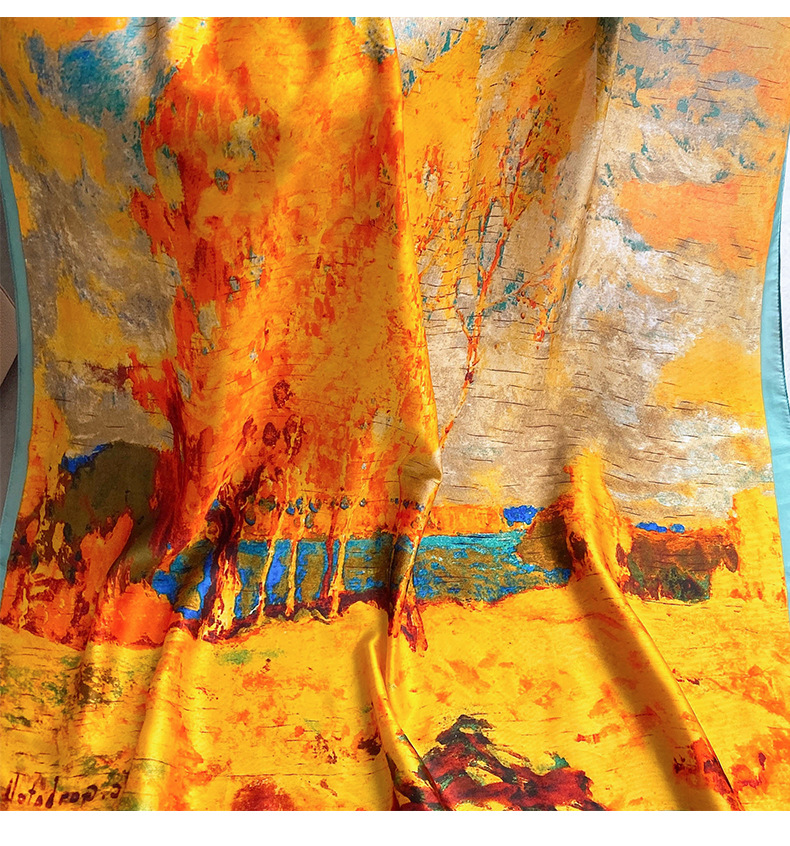 Spring and Summer Women's Satin Face Thin Sun Protection Imitation Silk Oil Painting Printing Fashion Pattern Decoration_voghion.com