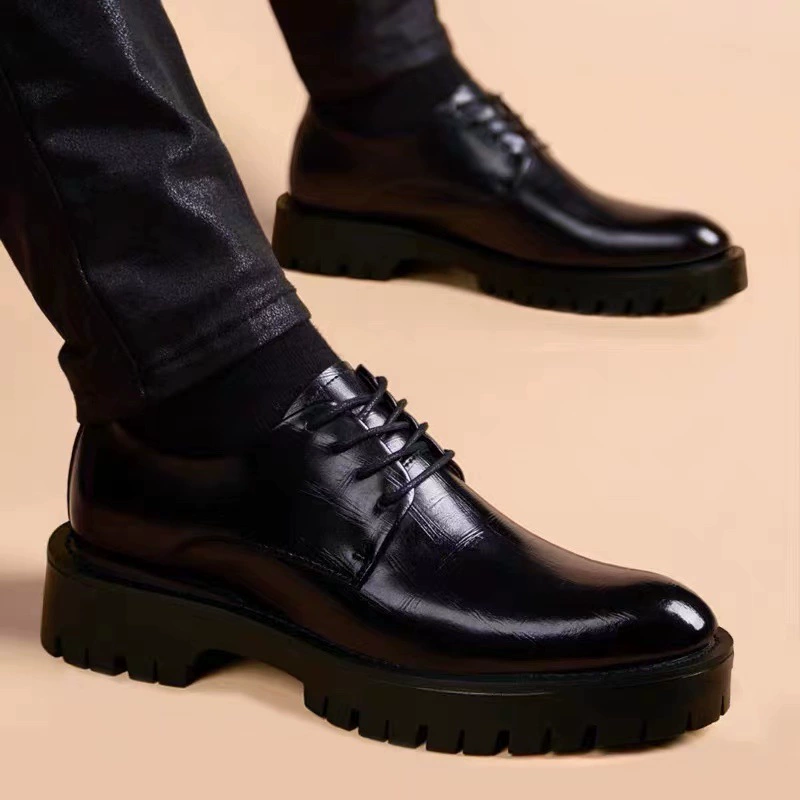 Натуральные кожаные повседневные туфли, весенние деловые классические кожаные туфли, увеличивающие рост, туфли для костюма, элитные свадебные туфли для жениха, на шнуровке, в британском стиле.
