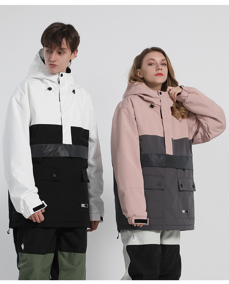 Dubbelzijdig reflecterend, warm, waterdicht, glow-in-the-dark ski-hoodie, enkelzijdig kleurenpak met bijpassende sneeuwlaag_voghion.com