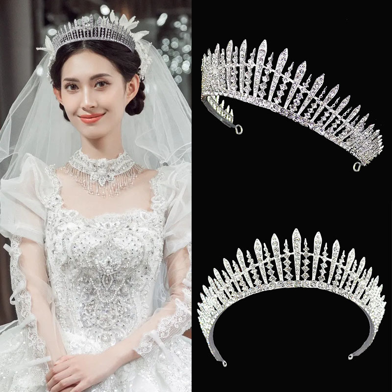 欧美奢华新娘镶水钻选美发箍合金发冠模特走秀婚纱服饰配饰皇冠