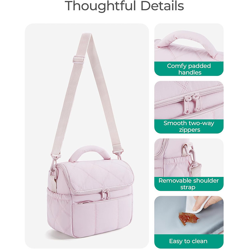 Amazon nueva bolsa de almuerzo de aislamiento de damas adorable caja de almuerzo acolchada bolsa de almuerzo ligera esponjosa impermeable