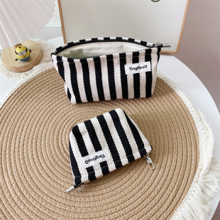 Original Niche Fabric Cosmetic Bag Large Capacity Stripesd Portable Storage Bag Zipper Small Square Bag Simple and Versatile