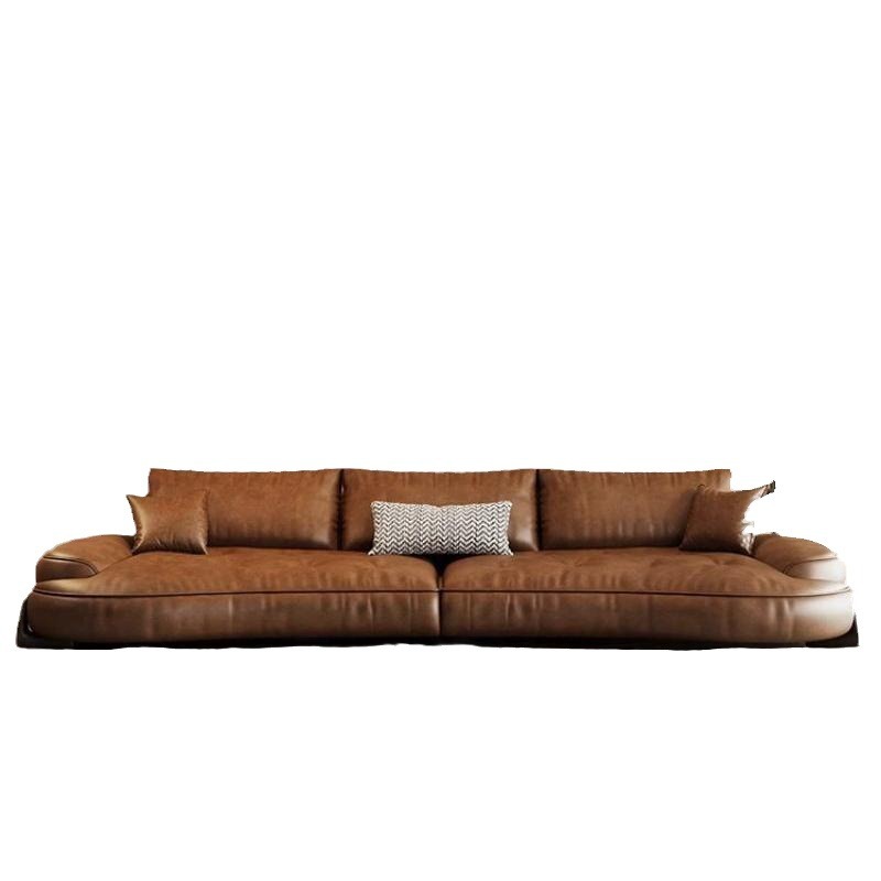 Sofá de cuero minimalista italiano curvado retro primera capa de piel de vaca sala de estar moderna combinación de sofá de diseño minimalista image 6