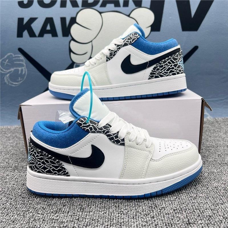 純粋なオリジナル AJ1 白黒青つま先ロートップトレンディなバスケットボールシューズキャンパス男性と女性の多用途カジュアルスポーツスケートボードシューズ|undefined