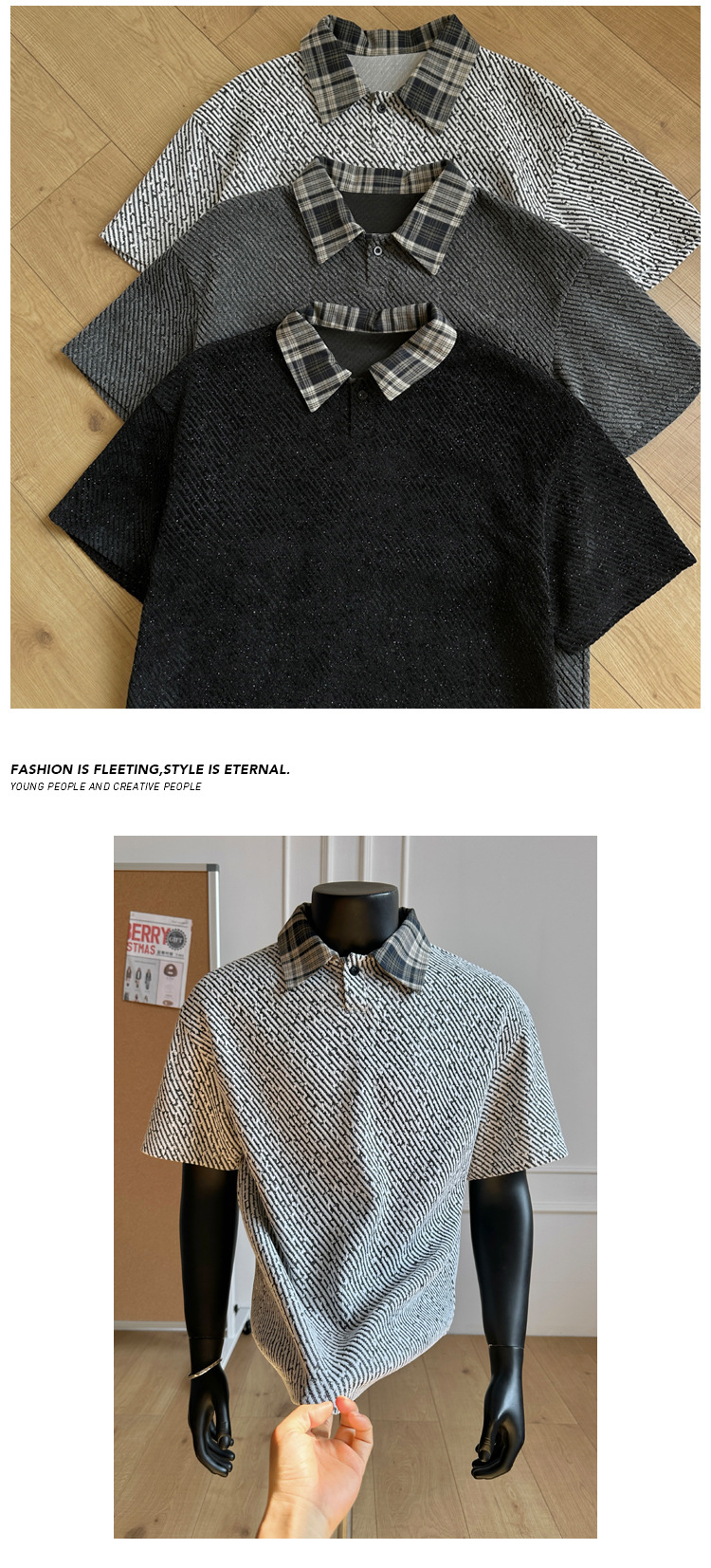 American Style Men's Plaid Patchwork Polo Shirt Short Sleeve_voghion.com