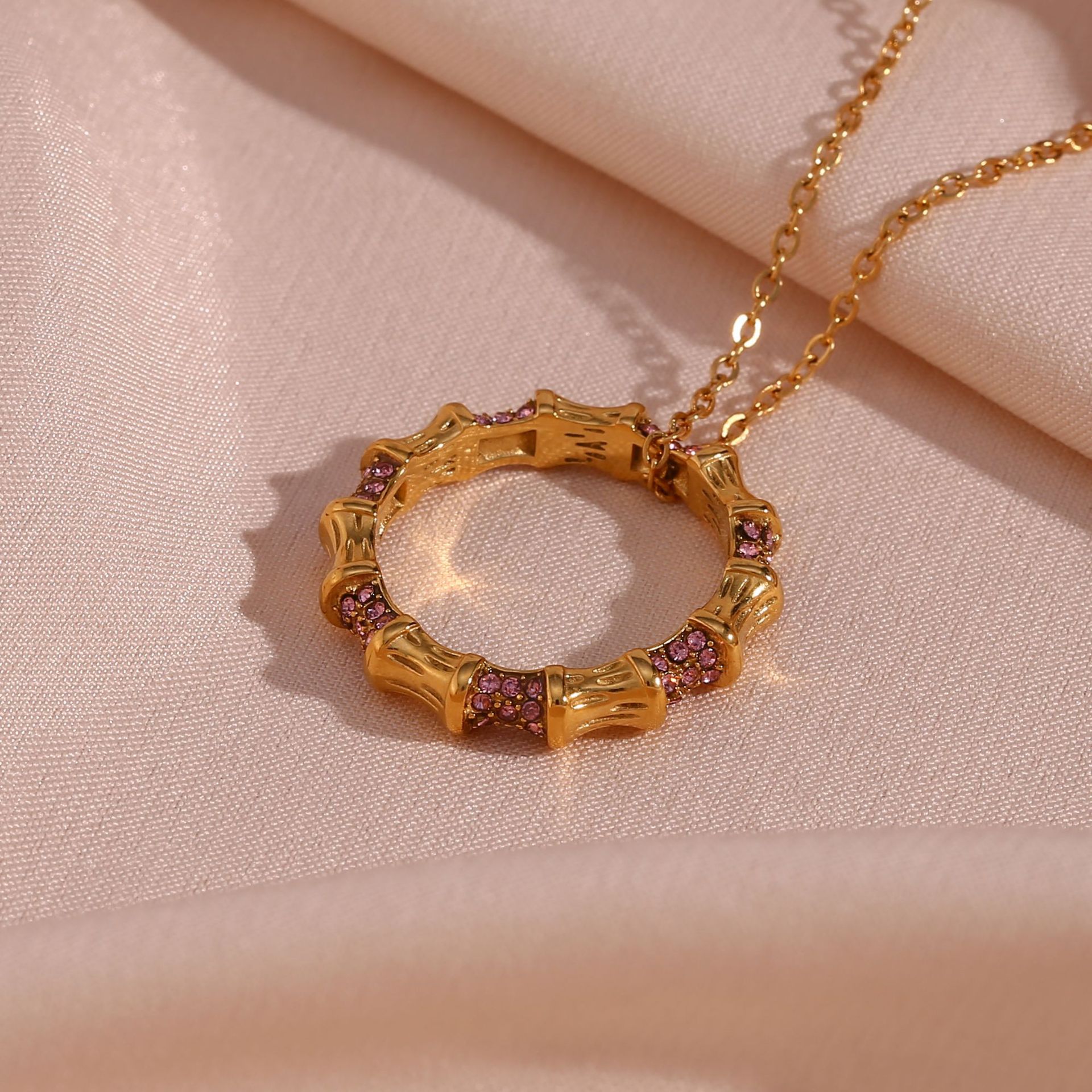 Bamboo Ring Micro-inset Zircon Pendant Necklace
