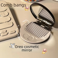 簡約ins可愛奧利奧巧克力餅乾鏡子戶外便攜隨身鏡迷你摺疊化妝鏡