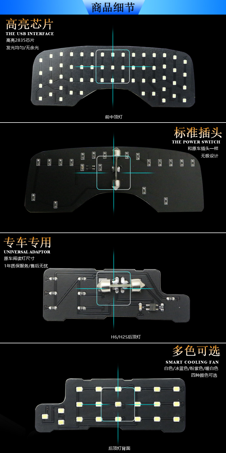 Suitable for the Great Wall Haval H6, specialized LED reading light for modification into H2S interior roof lighting