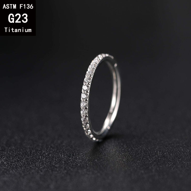 F136 Titanium Flat Side Zircon Nose Ring Earring - Seamless Closed Ring Piercing Jewelry detail image 7